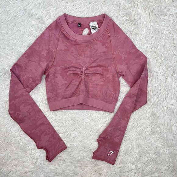 Gymshark Long Sleeve‎ Women's Pink Pullover Crop Top Workout Gym Size Small - Picture 1 of 6